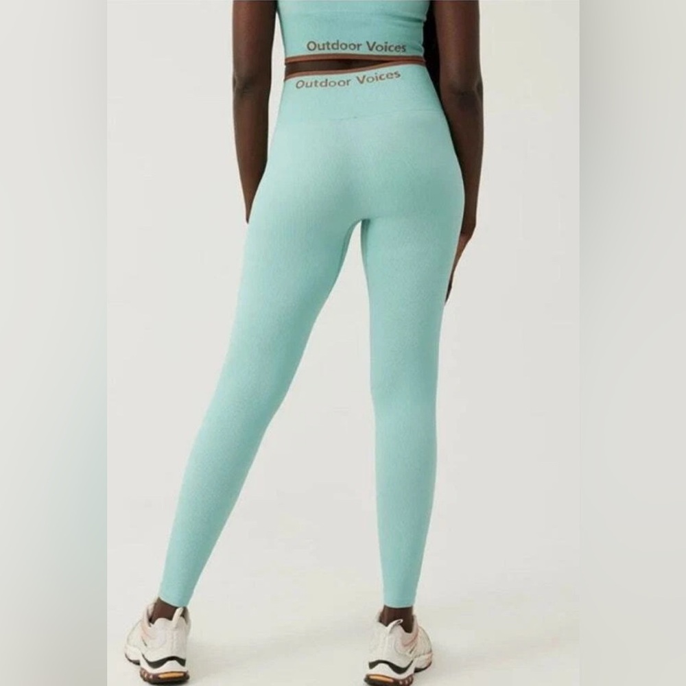 Outdoor Voices Womens Small Storm Aqua High Waist Seamless‎ Rib 7/8 Leggings